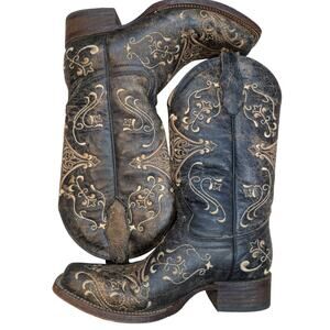 Circle G Womens 7 Western Cowboy Boots Crackle Leather Embroidered